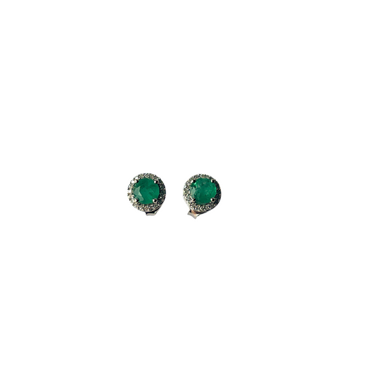 Aretes en plata con esmeralda y halo de diamantes 0.10ctw