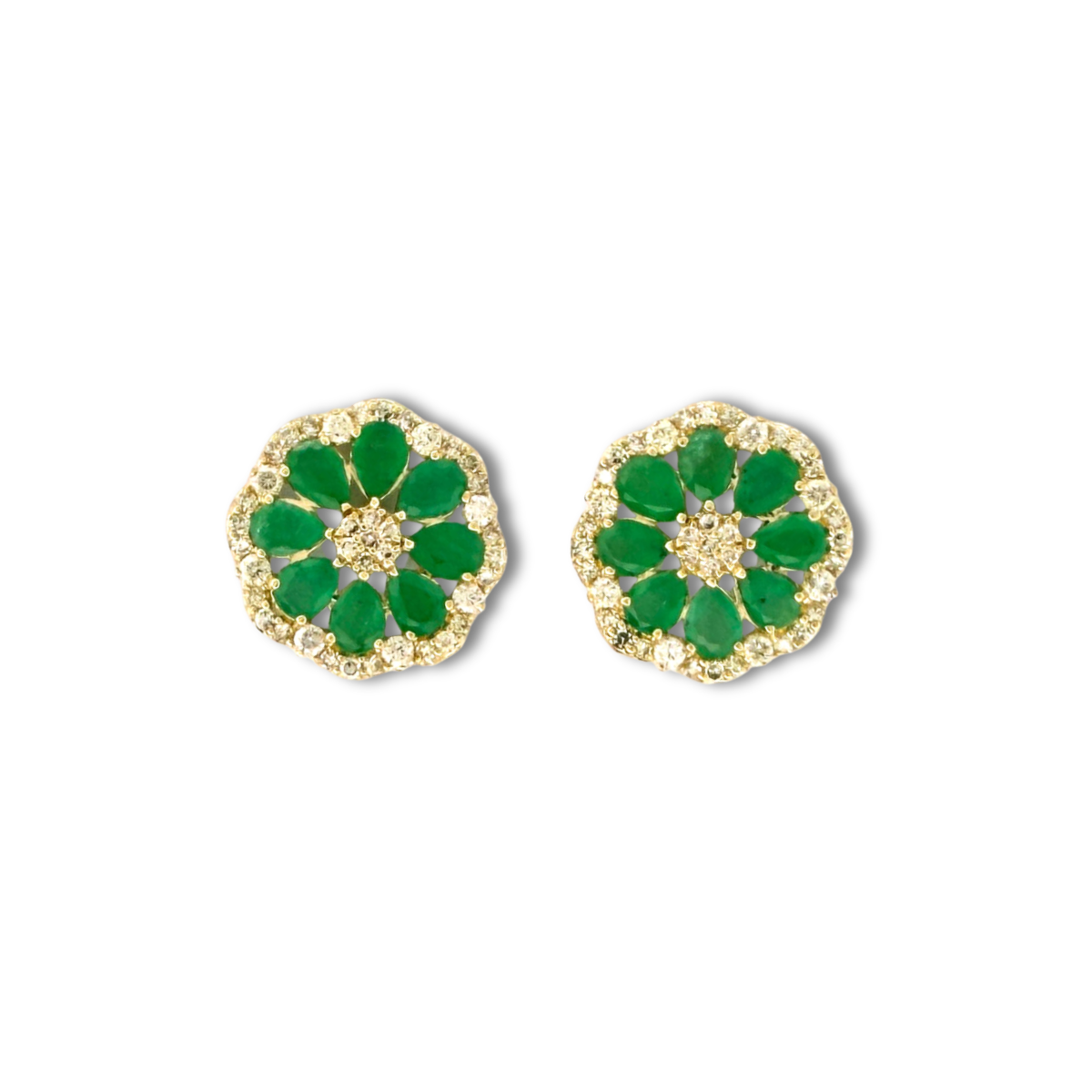Aretes en oro amarillo 10K en forma de flor con zafiros y diamantes 0.75ctw