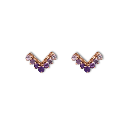 Aretes en forma de V en oro rosa 10K con amatistas