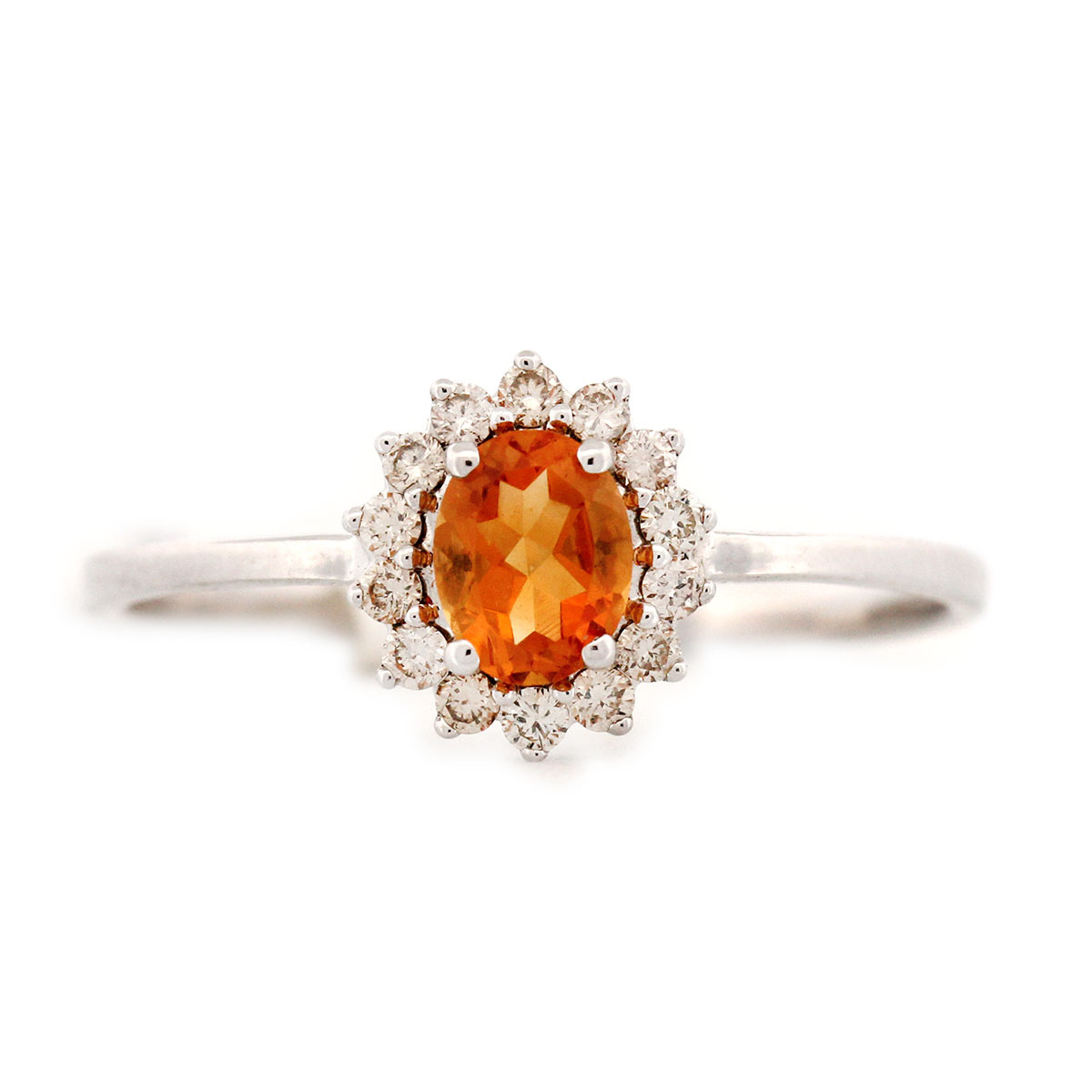 Anillo en oro blanco 10k con citrino y halo de diamantes 0.11 ctw