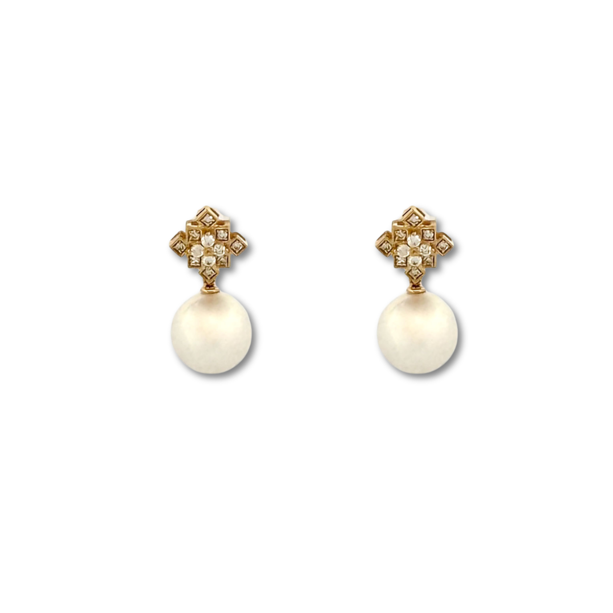 Aretes en oro amarillo 10K con diamantes 0.25ctw y perla redonda colgante