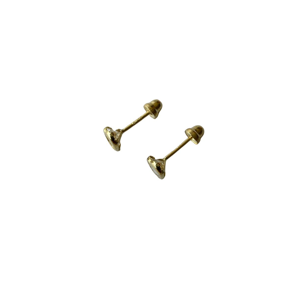 Aretes en oro amarillo 14k con corazón de circonita transparente biselado con tope rosca