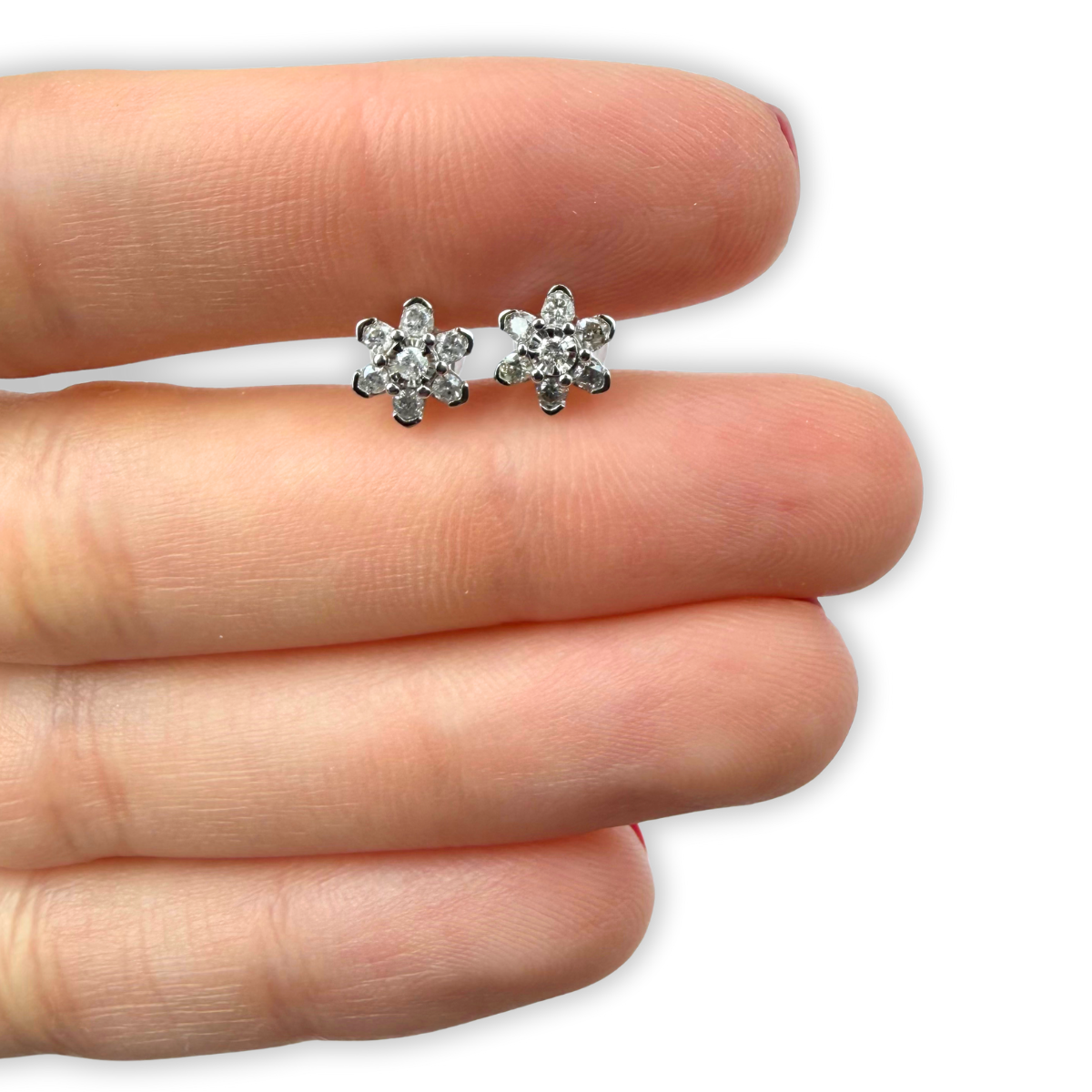 Aretes en oro blanco 10K de flor de seis pétalos de diamantes 0.25ctw
