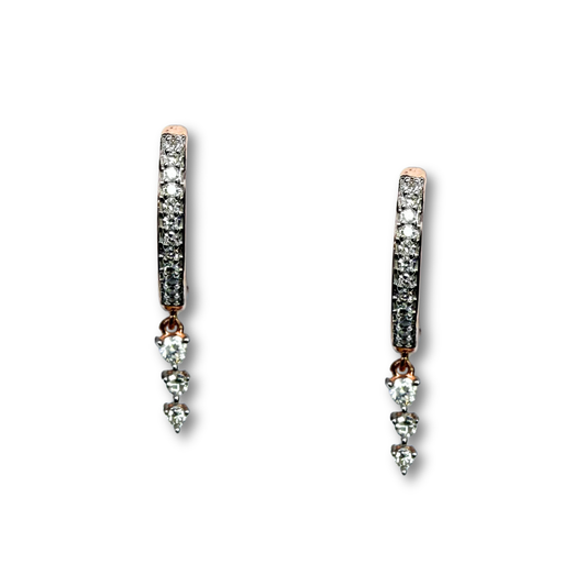 Argollas de plata con baño de oro rosa con tres diamantes colgantes 0.15ctw
