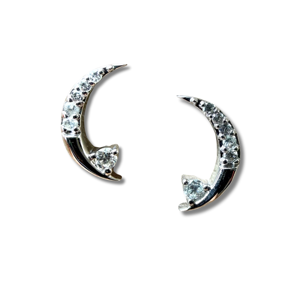 Aretes en oro blanco 18K de lunita con diamantes 0.05ctw