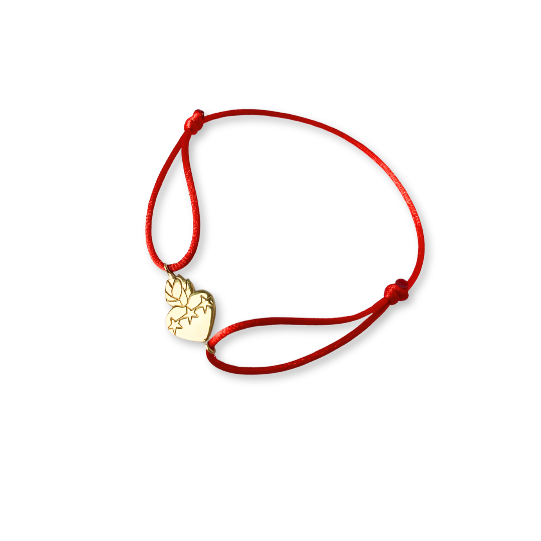 Pulsera Detente dije de Sagrado Corazón de Jesús en plata con baño de oro