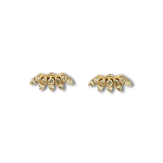 Aretes en oro amarillo 10K con hojitas de diamantes 0.20ctw con broche rosca