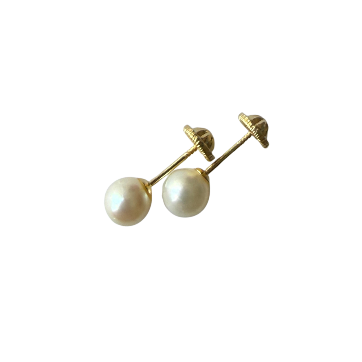 Aretes en oro amarillo 18k con perla 4mm con tope rosca