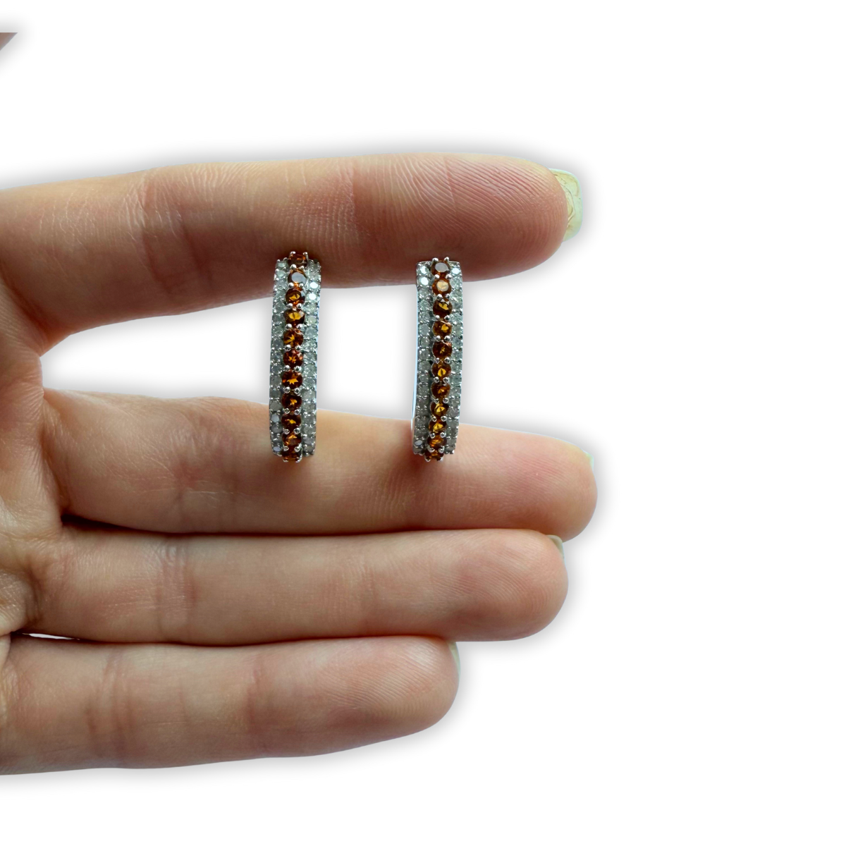 Argollas de plata con citrinos y diamantes 0.33ctw