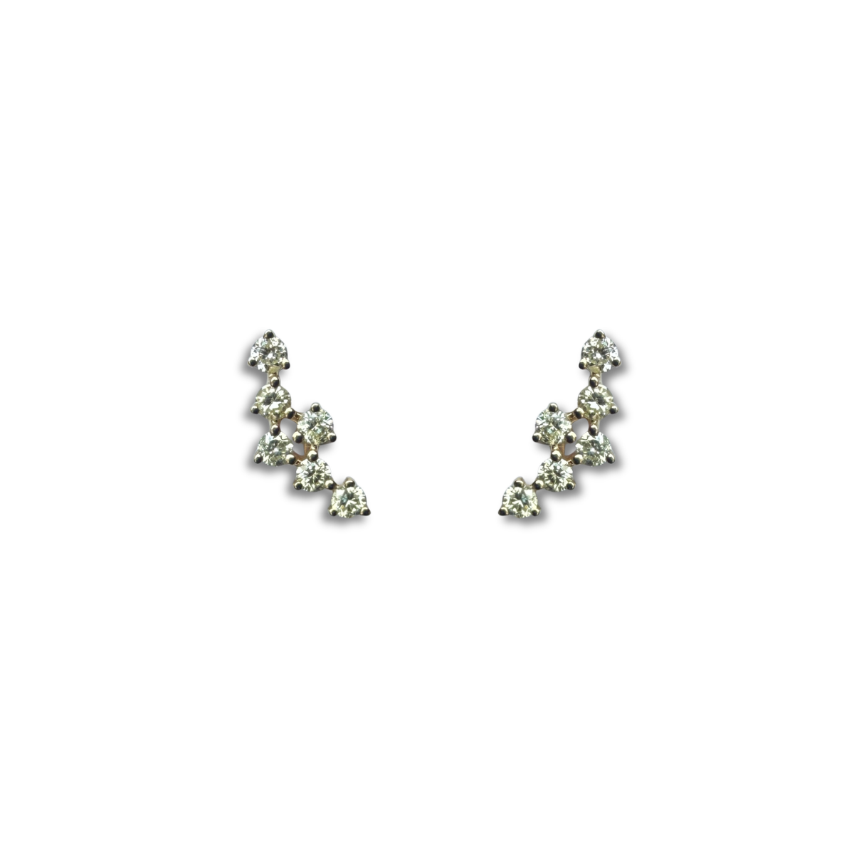 Aretes en oro amarillo 10K con curva de diamantes redondos 0.35ctw con broche rosca