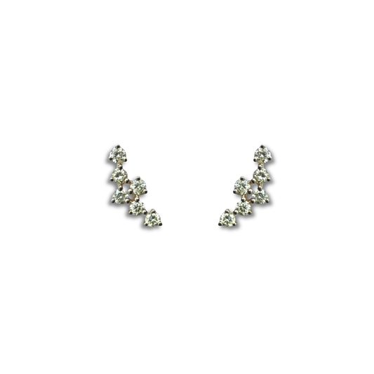Aretes en oro amarillo 10K con curva de diamantes redondos 0.35ctw con broche rosca
