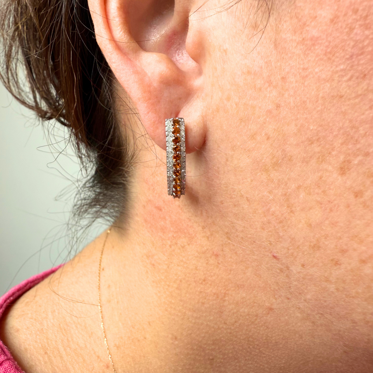 Argollas de plata con citrinos y diamantes 0.33ctw
