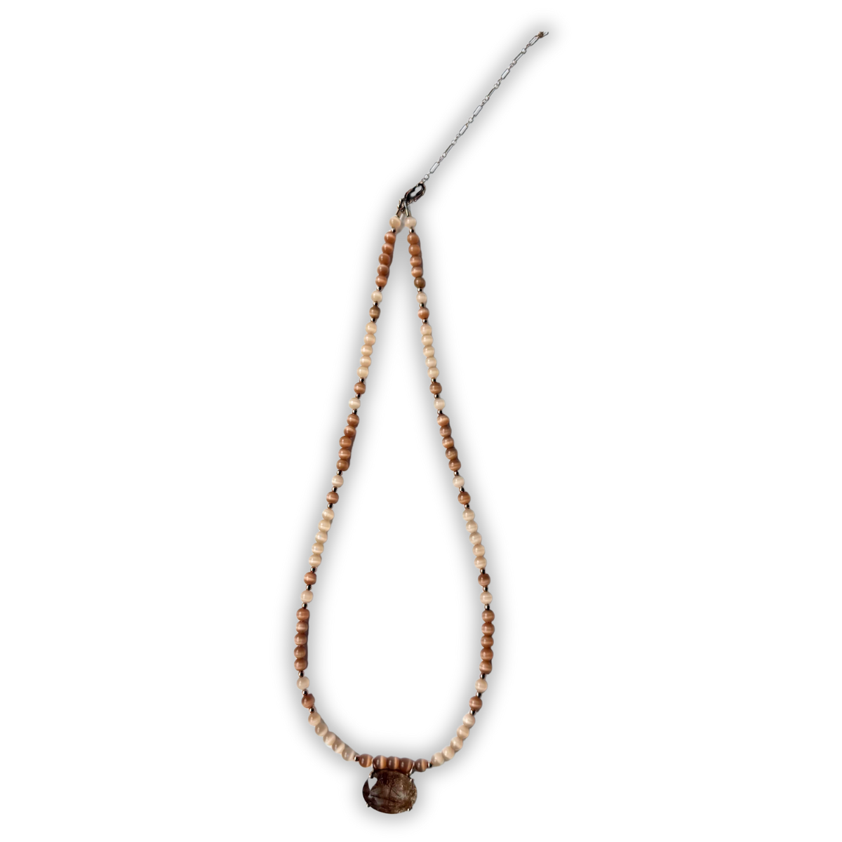 Collar de ojo de gato con dije de oro rosa 14k con cuarzo rutilado ovalado