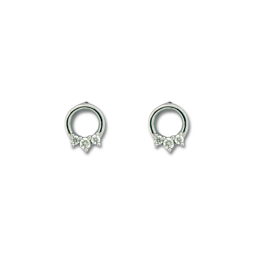 Aretes en plata mini círculo con tres diamantes 0.10ctw