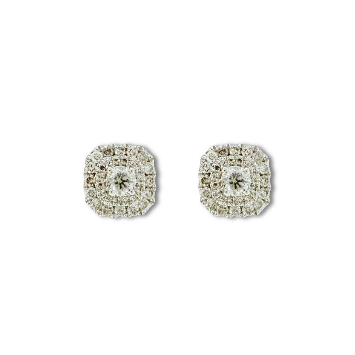 Aretes en oro blanco 10K en forma cuadrada con diamante redondo y doble halo 1ctw