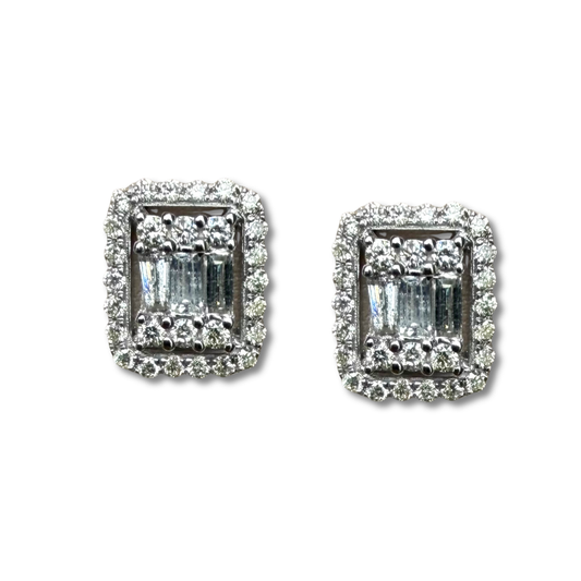 Aretes rectangulares en oro blanco 14K y diamantes 0.75ctw