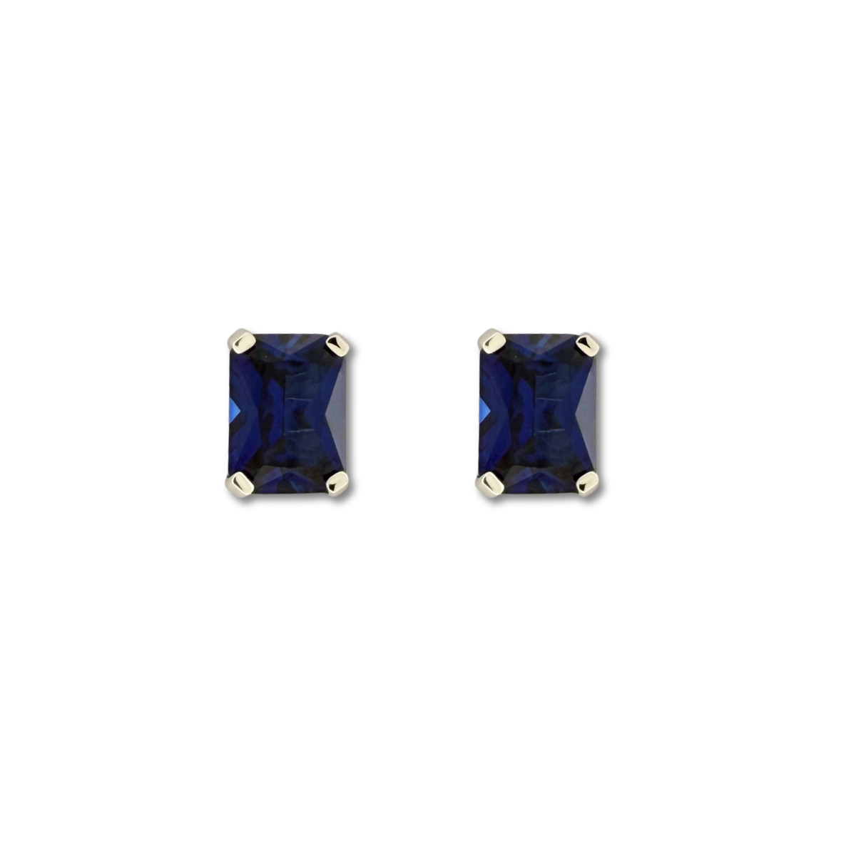 Aretes studs en plata con zafiros de laboratorio rectangulares