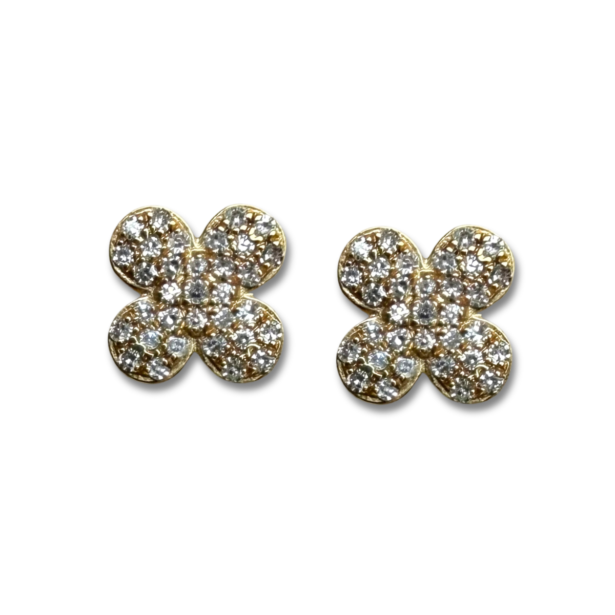 Aretes en oro amarillo 10k en forma de flor cuatro pétalos con diamantes 0.15ctw