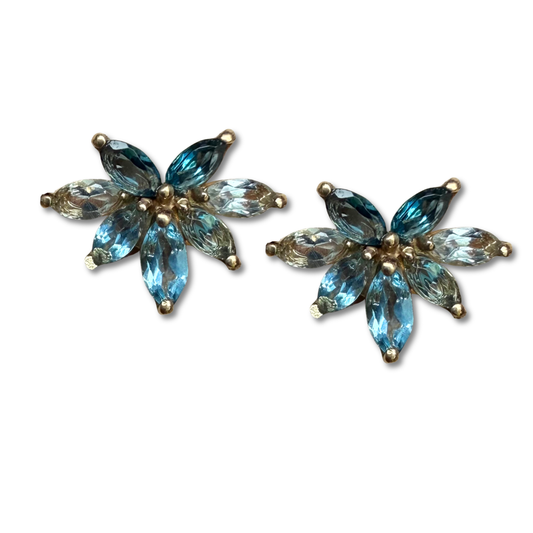 Aretes en oro amarillo 10k con topacios en varios tonos de azul 1.44ctw