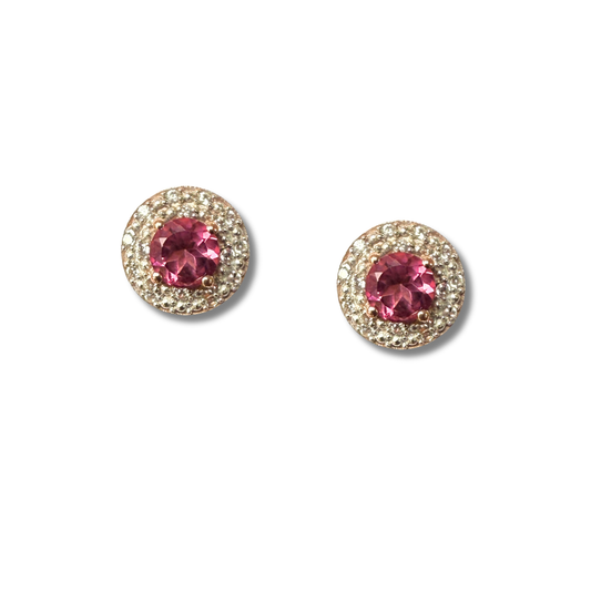Aretes en plata con baño de oro rosa, topacio rosa y circones blancos