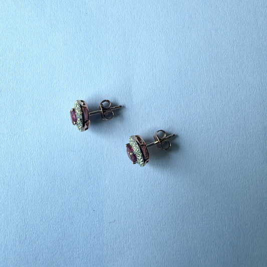 Aretes en plata con baño de oro rosa, topacio rosa y circones blancos