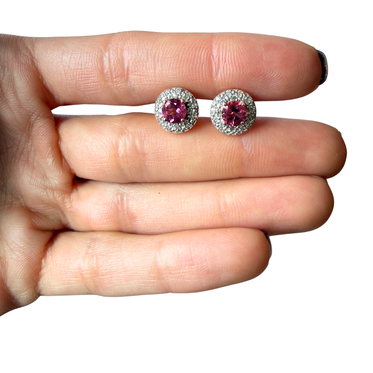 Aretes en plata con baño de oro rosa, topacio rosa y circones blancos