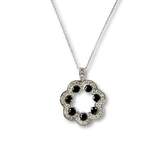 Collar de plata con medallón de zafiros y diamantes de laboratorio 1.35ctw