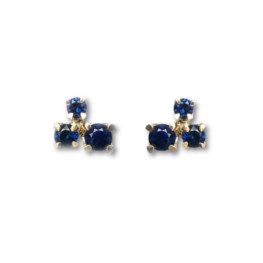 Aretes en oro amarillo 14K con tres zafiros redondos