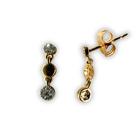 Aretes de tres círculos en oro amarillo 10k y diamantes 0.10ctw