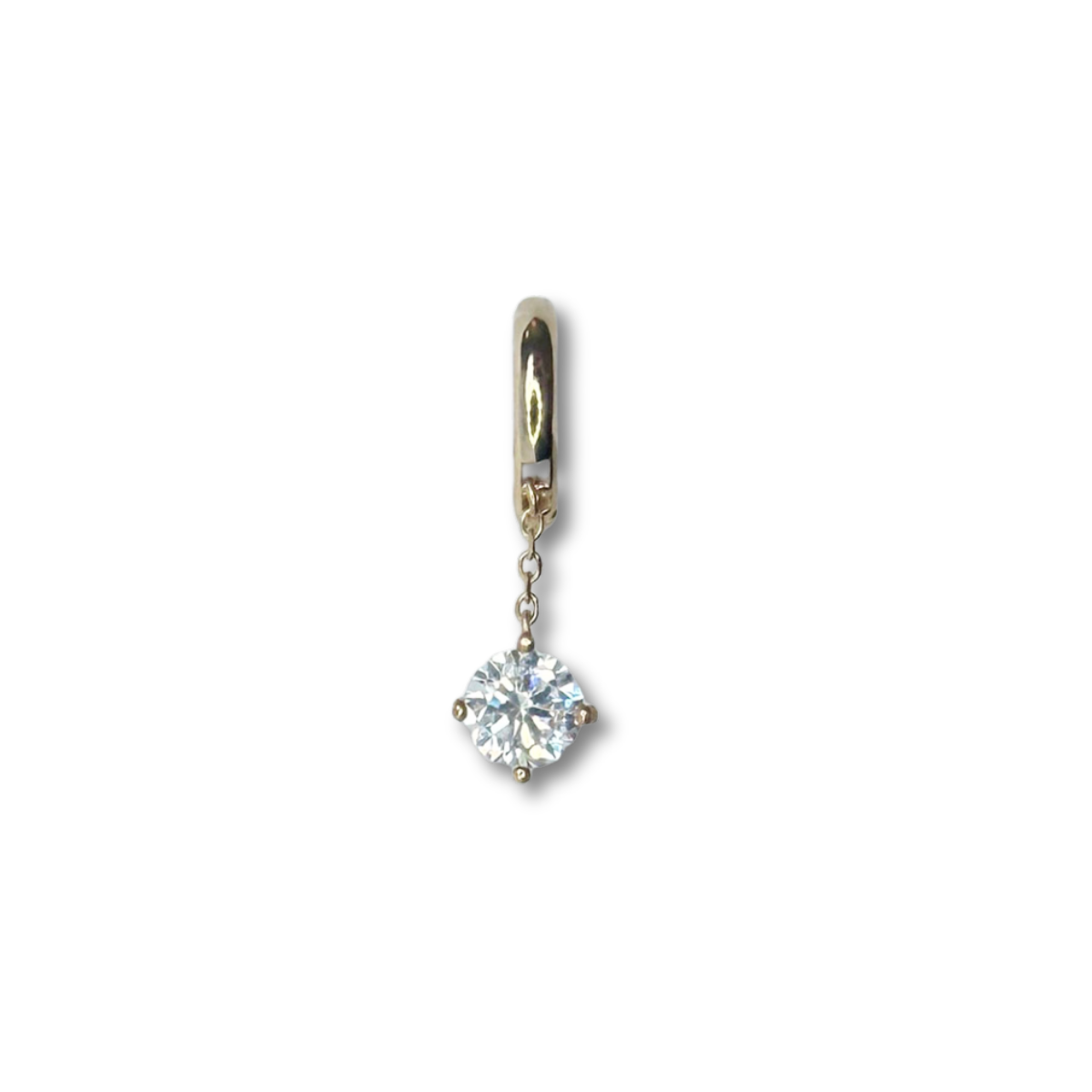 Argolla en oro amarillo 14k con cadena y stud de circonita colgante