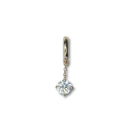 Argolla en oro amarillo 14k con cadena y stud de circonita colgante