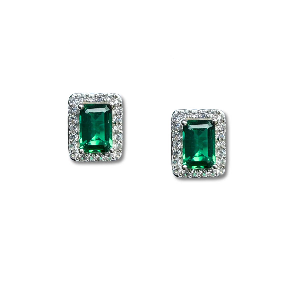 Aretes de plata con esmeraldas y zafiros de laboratorio