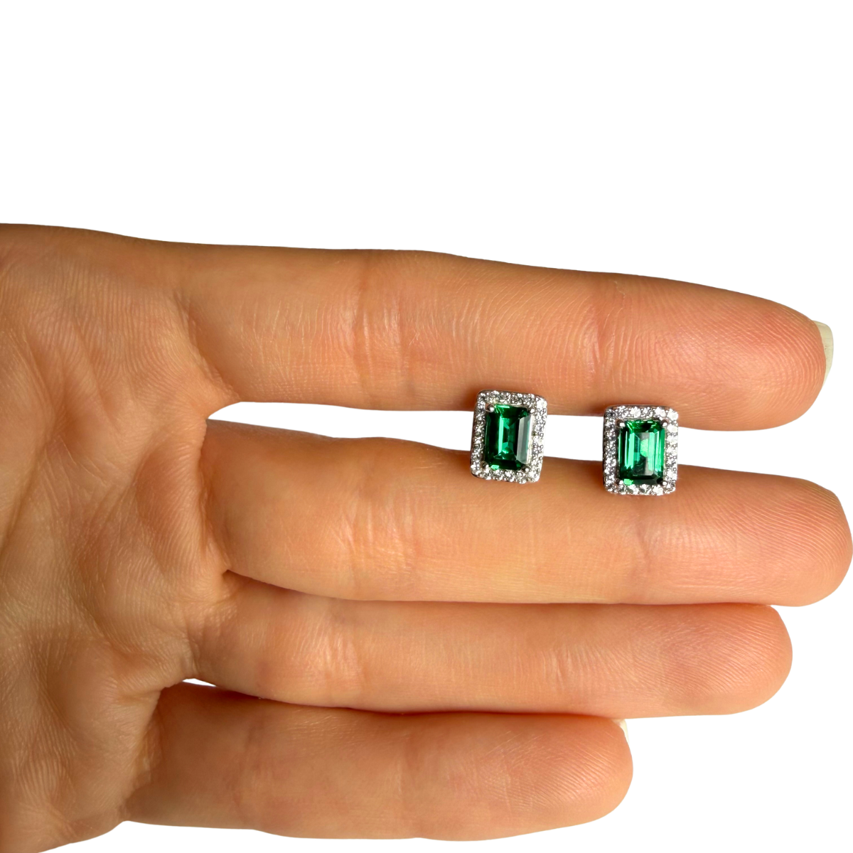 Aretes de plata con esmeraldas y zafiros de laboratorio