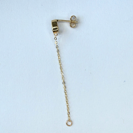 Arete en oro amarillo 14k con circonita gota celeste con cadena