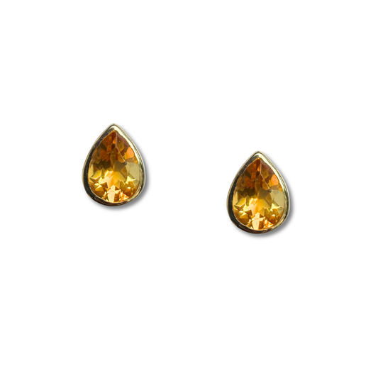 Aretes en oro amarillo 10K con gotas de citrino biselado
