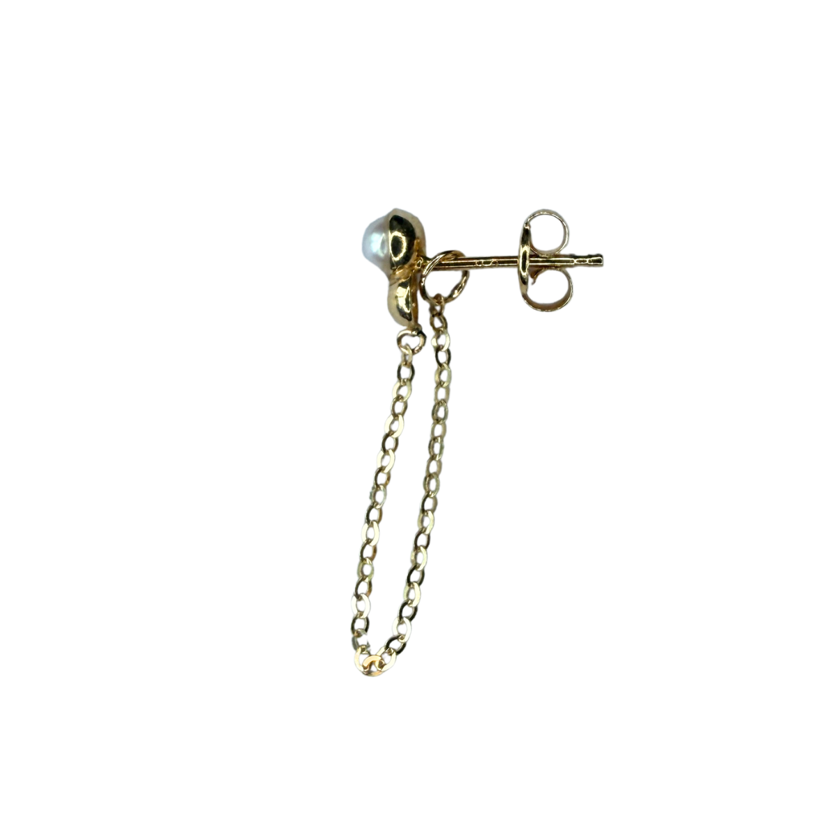 Arete en oro amarillo 14k con perla y bolita con cadena colgante