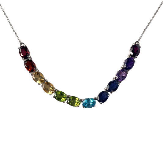 Collar de plata con piedras multicolores ovaladas
