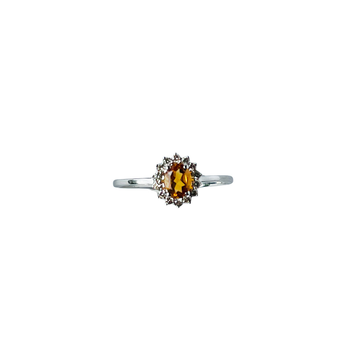 Anillo en oro blanco 10k con citrino y halo de diamantes 0.11 ctw