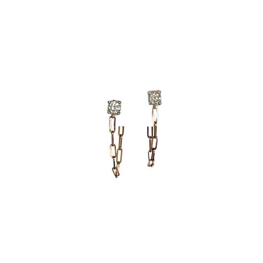 Aretes studs en oro rosa 14k con diamantes 0.25ctw con cadena colgante