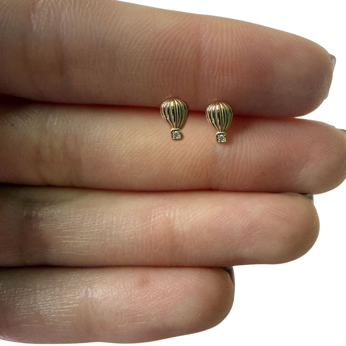 Aretes de globo con diamante en oro amarillo 14K con tope rosca