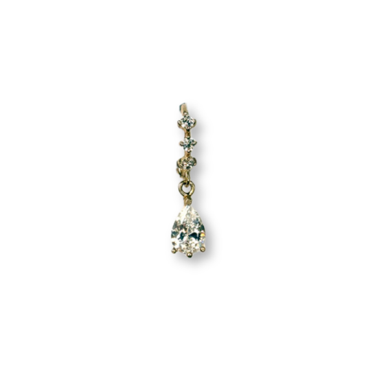 Mini argolla en oro amarillo 14k con gota colgante de circonita