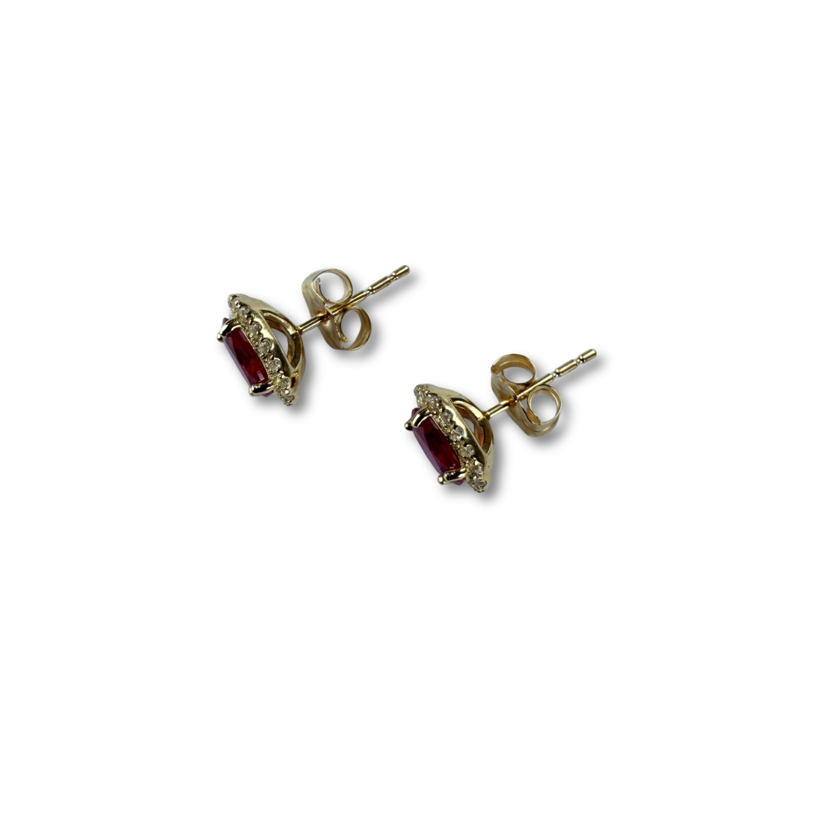 Aretes ovalados en oro amarillo 10K con rubíes y zafiros blancos de laboratorio