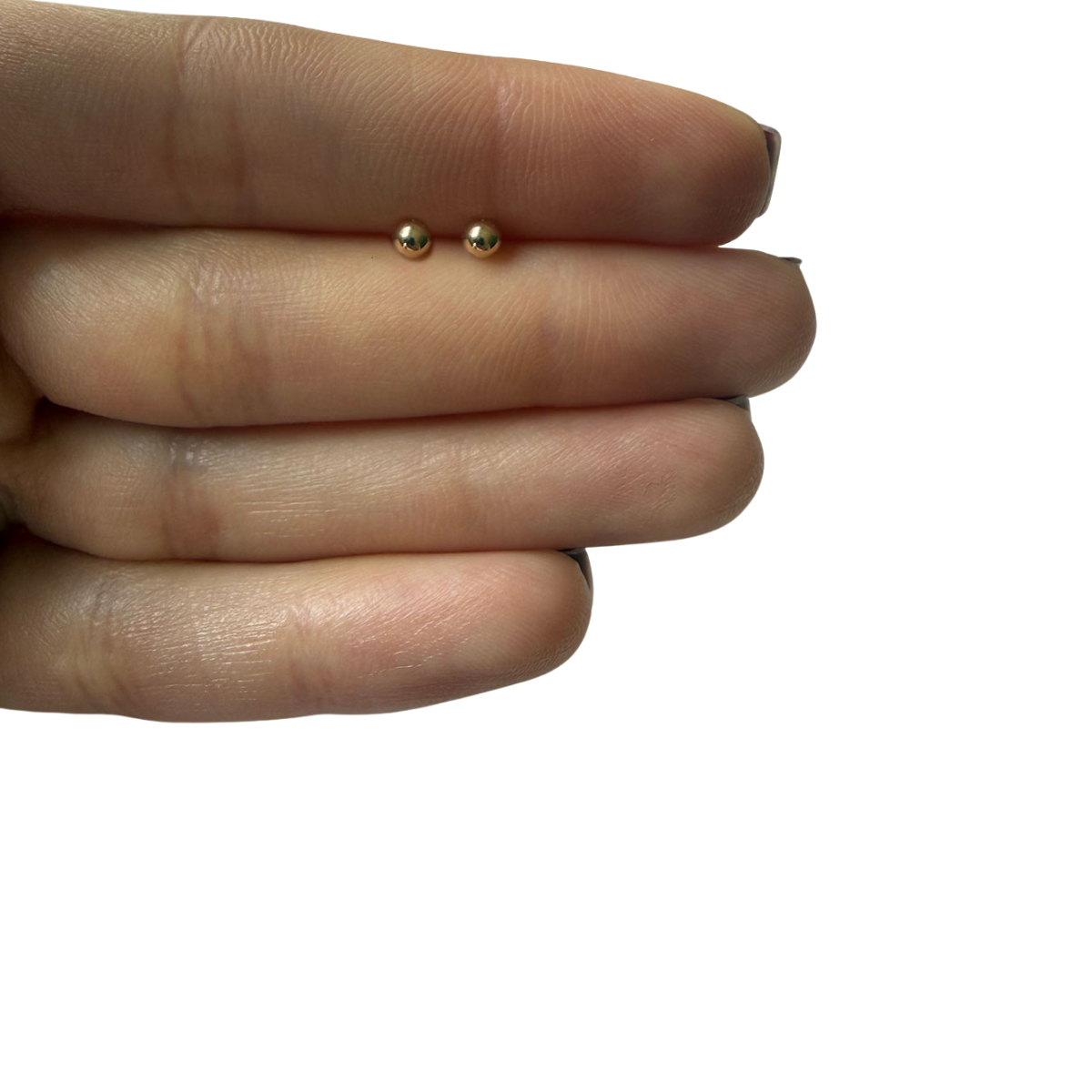 Aretes bolita de 3mm en oro amarillo 14k con tope rosca