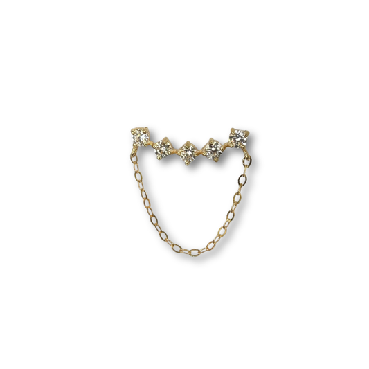 Arete curva de cinco diamantes de laboratorio con cadena en oro amarillo 18k