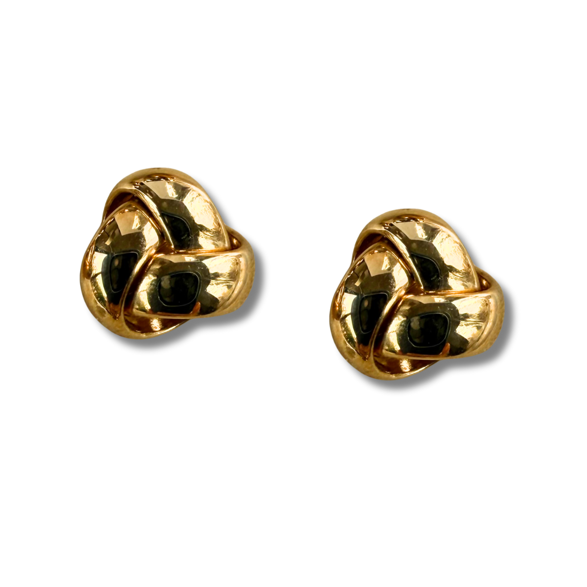 Aretes de nudo de oro amarillo 14k con 3 aros redondeados pequeño
