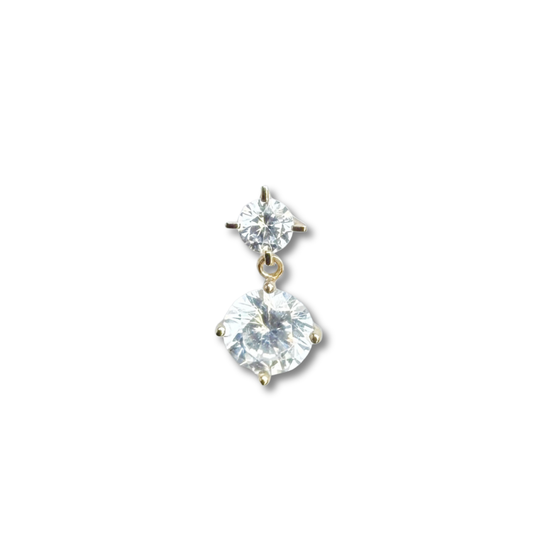 Arete en oro amarillo 14k con dos circonita colgante