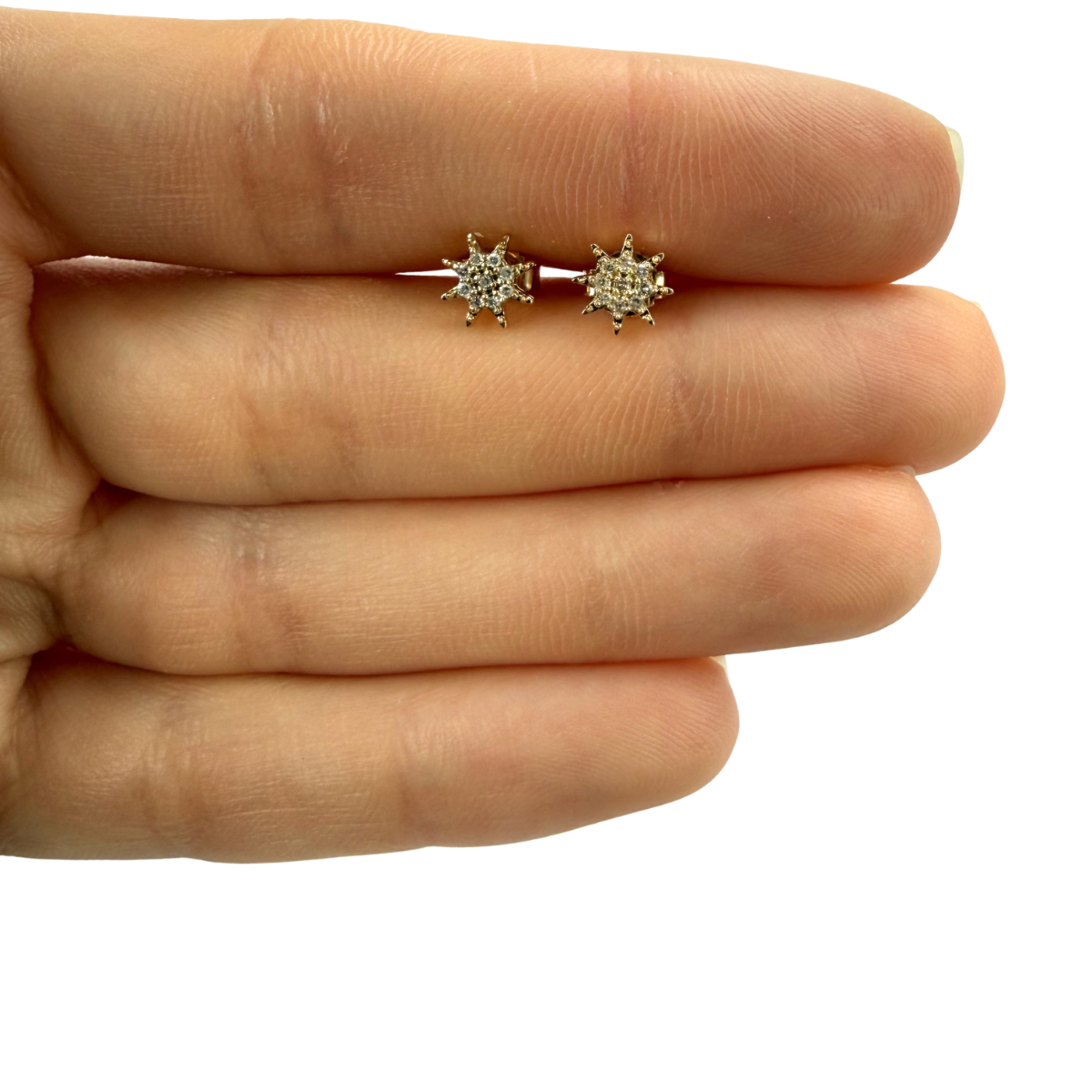 Aretes de estrella en oro amarillo 10K con diamantes 0.05ctw