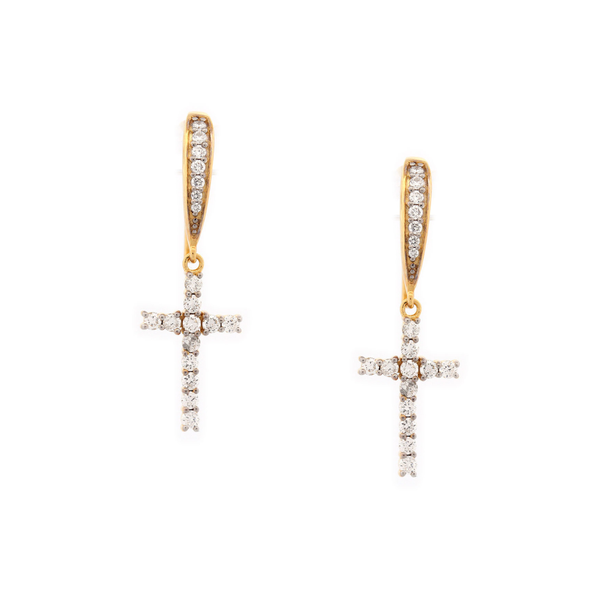 Aretes gancho de plata con baño de oro amarillo con cruz colgante con diamantes de laboratorio 0.70ctw