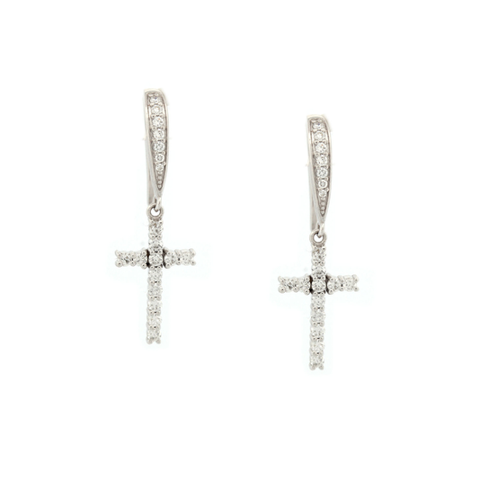 Aretes gancho de plata con cruz colgante con diamantes de laboratorio 0.70ctw