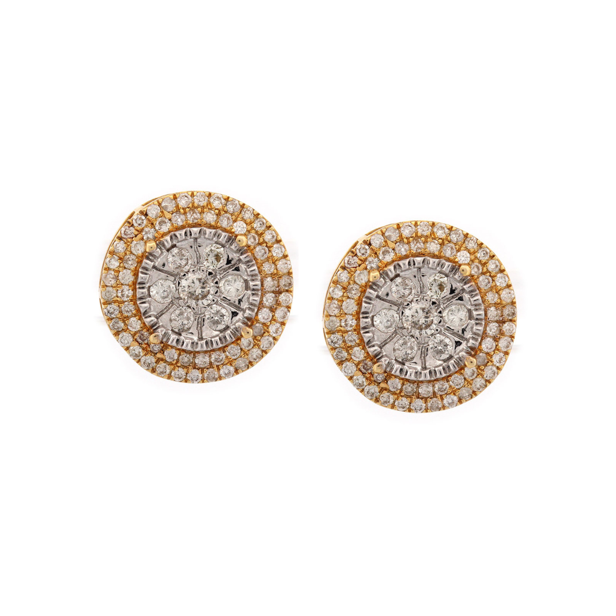 Aretes redondos en oro blanco y amarillo 14k con diamantes 0.55ctw